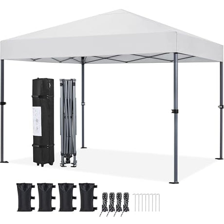 Yaheetech 10x10 1-Person Setup Pop Up Canopy Tent, Instant Portable Commercial Canopy Tent, Outdoor Gazebo with 1-Button Push, Wheeled Bag & 4 Sandbags for Home, Party & Outdoor, Silver-Coated White Yaheetech