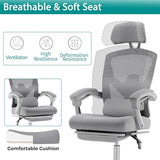 DUMOS Home Office Desk Chair with Footrest, High-Back Mesh Rolling Swivel Reclining Chairs with Wheels, Comfortable Headrest, Lumbar Support, Comfy Arms for Home, Office, Gaming, Student,Elegant Grey DUMOS