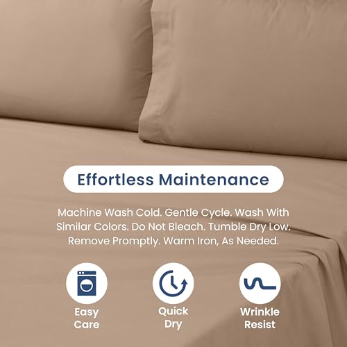 4 Piece Queen Bed Sheets Set | Queen Bed Sheets – Light Weight, Soft Breathable Sheets | Brushed Cotton Rich Blend | Secure-Fit, Wrinkle Resistant, Durable, Easy Care Bed Sheets | Comfy Sheets | Beige Martex