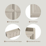 SICOTAS 4-Door Buffet Cabinet for Living Room - 61.7" Extra Long Sideboard with Storage & Adjustable Shelves Modern Credenza Accent Coffee Bar Storage Cabinet for Kitchen, Hallway, White Oak, 1 PCS SICOTAS