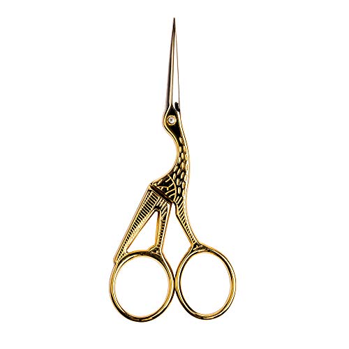 SINGER 4 Inch Forged Embroidery Scissors with Curved Tip for Sewing, Cross-Stiching, Crafts, & More (Gold Stork Design, 1-Pack) Singer