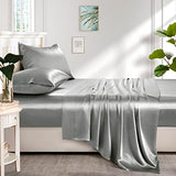 Lanest Housing Silk Satin Sheets, Full Size Satin Bed Sheet Set with Deep Pockets, Cooling Soft and Hypoallergenic Satin Sheets Full - Light Gray Lanest Housing