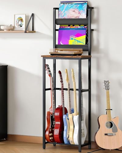 CHOEZON 70.5"H Multi Guitar Stand, Guitar Rack Record Player Stand Sturdy and Space-Saving, Guitar Display Holds 6 Instruments, Retro Industrial Style, for Home, Studio, Rustic Brown and Black TCJ18BF CHOEZON