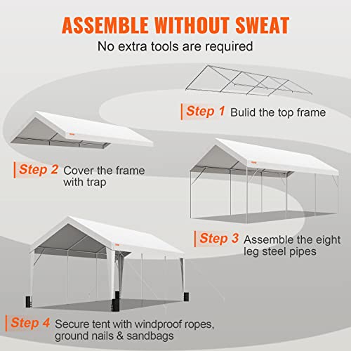 VEVOR Upgraded 10x20 ft Heavy Duty Carport Car Canopy, Car Port Garage Boat Shelter Party Tent with 8 Reinforced Poles and 4 Weight Bags, UV Resistant Waterproof Tarp for SUV, Truck, Boat VEVOR