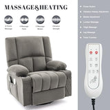 Reedvales Oversized Recliner Chairs for Adults, 270° Swivel Rocker Recliner with Heat and Massage Lazy Boy Recliner, Recliner Chairs Single Sofa Seat with Cup Holders (Grey, Electric)