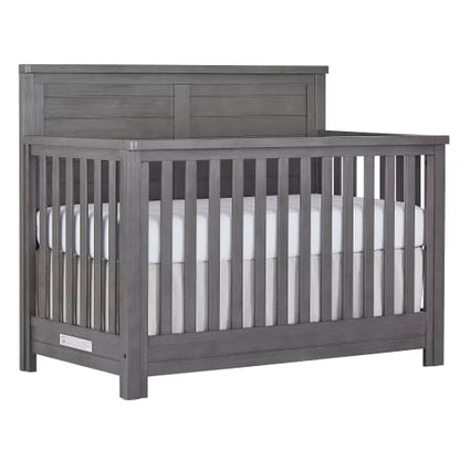 Evolur Belmar Flat 5-in-1 Convertible Crib in Rustic Grey, Features 3 Mattress Height Settings, Greenguard Gold Certified, Made of Kiln-Dried Hardwood - WoodArtSupply