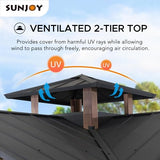 Sunjoy 12.5 x 12.5 ft. Hardtop Gazebo Outdoor Cedar Frame Wood Gazebo with Steel 2-Tier Hardtop Roof and Ceiling Hook, Black by SummerCove Sunjoy