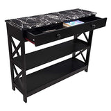 Convenience Concepts Oxford 1 Drawer Console Table with Shelves, Black Faux Marble/Black Convenience Concepts