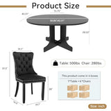 Henf 7 Piece Round Black Extendable Dining Table Set for 6, 43.3"-59" Oval Wood Kitchen Table Set with 6 Black Tufted Chairs, Mid-Century Modern Expandable Dining Room Tables and Chairs Set for 6 Henf