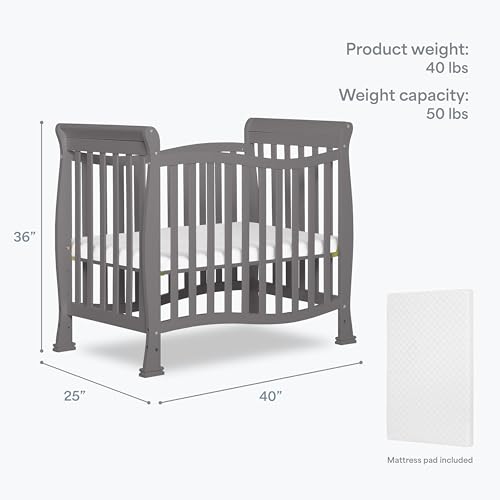 Dream On Me Violet 4-in-1 Convertible Mini Crib in Steel Grey, Greenguard Gold Certified, JPMA Certified, 3 Position Mattress Height Settings, Non-Toxic Finish