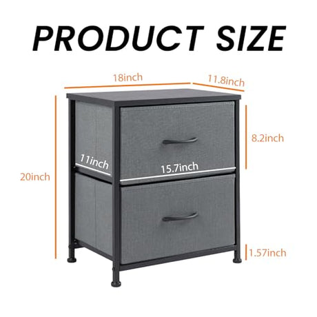 Sweetcrispy Nightstand with 2 Storage Drawers, 20" Height End Tabl Small e Bed Side Furniture, Wooden Top Fabric Cabinet Kids Night Stand Mini Dresser for Bedroom, Closet, Entryway, College Dorm Sweetcrispy
