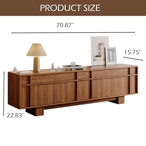 VAFON 70.87" TV Stand with Storage and Shelves for 55-70 inch TV, Wood Entertainment Center with Doors and Drawers, Mid Century Modern Console Table, for Living Room & Bedroom VAFON
