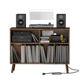 Cozy Castle Record Player Stand with Vinyl Storage Cabinet, Wood Turntable Table Open Shelf Holder Up to 350 Albums Cube Storage Organizer for Living Room, Office, Rustic Brown Cozy Castle
