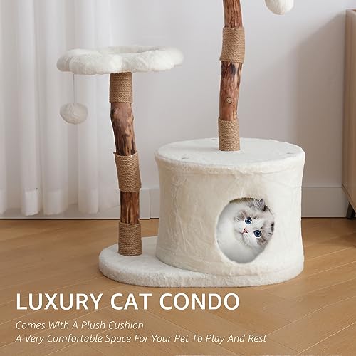 NATURAL EXPRESSIONS Modern Cat Tree and Tower for Indoor, Luxury Solid Wood Cat Condo for Large Cats, Flower Cat Tree with Scratching Post, Cat