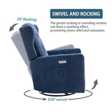 Ketaiyou Power Swivel Rocking Recliner Chair, Electric Rocker Nursery Glider Chair, USB and Type-C Ports, Upholstered Fabric Reclining Single Sofa Chair for Living Room (Blue)