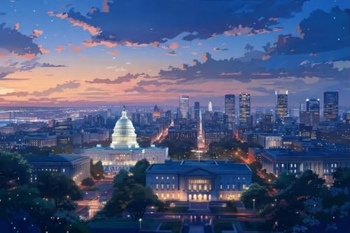 Wooden Jigsaw Puzzle 500 Piece Washington DC City Night View Anime Wooden Jigsaw Puzzles Challenging Educational Interactive Toys for Family Creative Gift Thick Sturdy Hard Challenging Difficult Wonllery