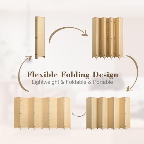 WelFurGeer 8 Panel Bamboo Room Divider, Folding Privacy Screen for Room Separation, Natural Wood Room Partitions and Dividers, Patio Privacy Panels, Decorative Wall Divider for Home, Office, Studio WelFurGeer