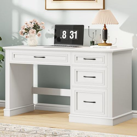 Emirde Farmhouse 47" Executive Desk, Computer Desk with Drawers and File Drawer, Workstation Computer Desk with Charging Station for Home Office,Study,（Cream White） Emirde