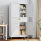 Ckzbx Metal Garage Storage Cabinets with Locking Doors and Adjustable Shelves, Tool Cabinets on Wheels, 75" H Heavy Duty Storage Organizers with Drawer for Garage Warehouse (White) Ckzbx