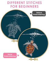 TINDTOP Embroidery Kit for Beginners Adult, Turtle Embroidery Practice Kit for Beginners Include Embroidery Cloth Hoops Threads for Craft Lover Hand Stitch with Embroidery Skill Techniques
