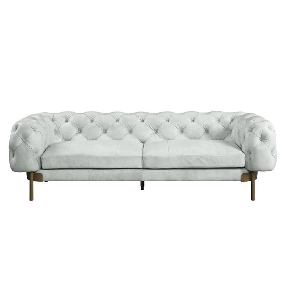 Acme Ragle Sofa in Vintage White Top Grain Leather Acme