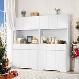 71'' Pantry Cabinet with LED Light & Charging Station, Tall Freestanding Kitchen Storage Cabinet with Microwave Stand, Modern Hutch with Drawers & Open Countertop for Dining Room, Living Room, White NUNU LAB