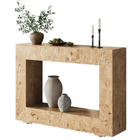 AMERLIFE 47.2" Burl Wood Console Table, Narrow Entryway Table with Storage, Modern Luxury Sofa Table for Living Room, Entrance, Hallway, Foyer & Office, Natural AMERLIFE