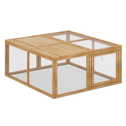 SFIHOME Foldable Wood Chicken Coop Run Portable Rabbit Hutch No Assembly Required Indoor/Outdoor, 45.5 x 42.5 x 20 inch Natural