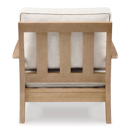 Signature Design by Ashley Carter Hall Outdoor Eucalyptus Patio Lounge Chair with Cushion, Beige Signature Design by Ashley