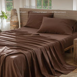 MooMee Bedding Sheet Set 100% Cotton Linen Like Textured Breathable Durable Soft Comfy (Solid Cocoa Brown, Queen) MooMee