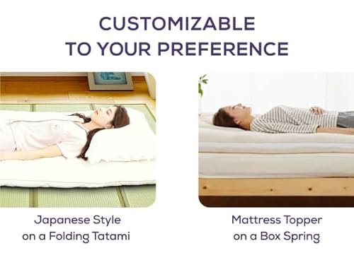 MIINA Japanese Futon Mattress, Made in Japan Twin (39"×78") White, Foldable Floor Lounger Bed Tatami Mat, Roll Up Sleeping Pad, Shikibuton MIINA