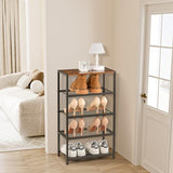 RUNJIMY Narrow Shoe Rack for Front Door Entrance, Entryway, and Closet Shoe Organizer with 4 Sturdy Metal Mesh Shelves and Wooden Top, Holds 10 Pairs, Ideal for Storage or Display RUNJIMY