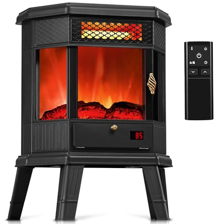 Electric Fireplace Heater 22 in Freestanding Fireplace Stove Infrared Fireplace RealSmart with 3D Flame Effect Remote Control, Timer, Overheating Protection Heater for Indoor Use Black RealSmart