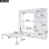 HABITRIO Full Size Murphy Bed, Wooden Full Murphy Wall Bed with Multiple Storage Shelves and A Cabinet, White HABITRIO
