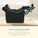 Seatcraft Virtuoso LT Home Theater Seating, Black Zero Gravity Italian Leather Power Recliner Sofa, Gaming and Home Office Chair with Powered Headrest & Lumbar, Heat & Massage, Single Recliner