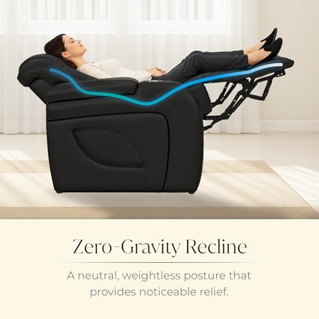 Seatcraft Virtuoso LT Home Theater Seating, Black Zero Gravity Italian Leather Power Recliner Sofa, Gaming and Home Office Chair with Powered Headrest & Lumbar, Heat & Massage, Single Recliner Seatcraft