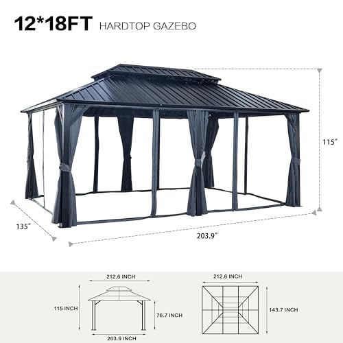 12 * 12FT Hardtop Gazebo, Outdoor Metal Gazebo, Large Panel Roof Pergolas, for Patio, Garden, Backyard (12x18ft) - WoodArtSupply