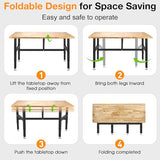 MUWOOD 48”Folding Workbench, 2000 LBS Capacity Heavy Duty Workbench, Height Adjustable Foldable Work Table, Rubberwood Collapsible Desk for Workshop, Garage, Office, Home MUWOOD