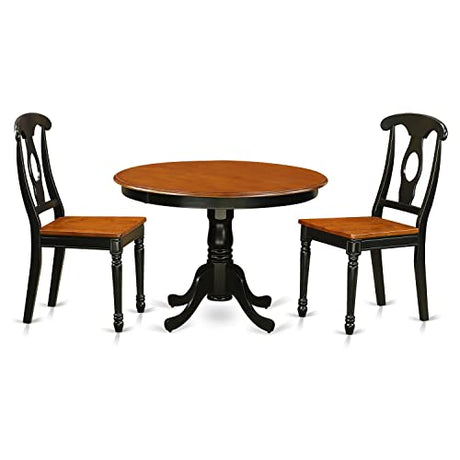 East West Furniture HLKE3-BCH-W 3 Piece Dining Room Furniture Set Contains a Round Dining Table with Pedestal and 2 Wood Seat Chairs, 42x42 Inch, Black & Cherry East West Furniture