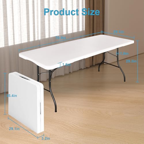 Bblife 6FT Folding Tables Heavy Duty Folding Table, Multi-Functional Fold up Table for Outdoor Camping Picnic Parties, Indoor Events White Training Table with 330lbs Static Weight Capacity Bblife