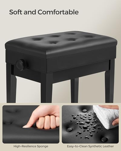 SONGMICS Adjustable Wooden Piano Bench Stool with Sheet Music Storage Black ULPB57H