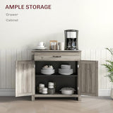 HOMCOM Farmhouse Sideboard Buffet Cabinet, Barn Door Style Kitchen Cabinet, 32" Accent Cabinet for Kitchen, Living Room or Entryway, Gray Wash HOMCOM