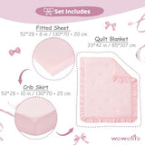 Wowelife Girl Crib Bedding Set, 3-Piece Crib Comforter Set for Girls, Boho Ruffle Pink Nursery Bedding Set Include Crib Comforter, Crib Fitted Sheet and Crib Skirt, Pink Wowelife