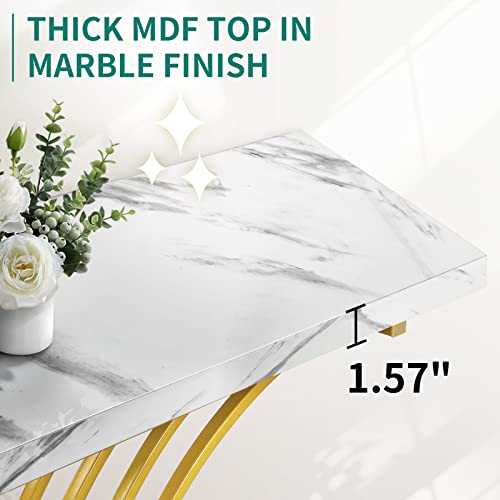 YITAHOME Gold Console Table, Modern Hallway Table for Entryway, 40 inch Entryway Tables Narrow Sofa Table for Living Room, Hallway, Faux Marble White YITAHOME