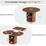 weselon 43"-59" Extendable Round to Oval Dining Table with Hidden Storage, Modern Wooden Kitchen Table with Fluted Sliding Door Cabinet, Expandable Dinner Table for Dining Room Living Room (Walnut) weselon