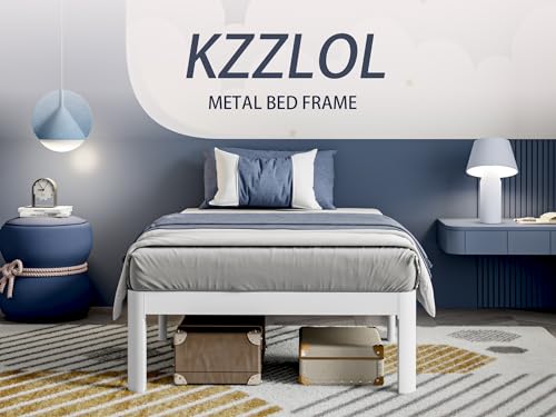KZZLOL White Twin Size Bed Frames 12 Inch, Metal Platform Twin Bed Frame No Box Spring Needed, Heavy Duty Steel Support 3500 LBS, DIY Headboard, Round Legs, Noiseless, Storage Space, Easy Assembly KZZLOL