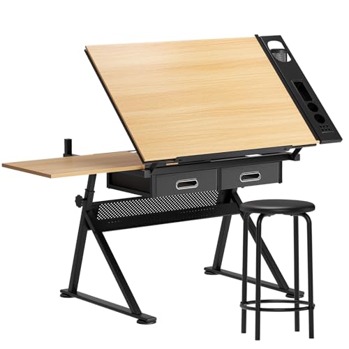 DlandHome Adjustable Drafting Table Craft Table Drawing Desk Hobby Table Writing Desk Studio Desk with Drawers, Angle Adjustable Top,UT-DT1027 DlandHome