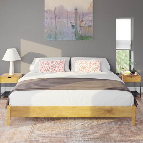Timeless Mid-Century King Size Solid Wood Bed Frame with No Headboard AMERLIFE