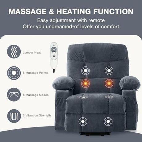 Power Lift Recliner Chair for Elderly, Electric Massage Recliner with Lumbar Heat, Fabric Single Sofa with 2 Cup Holders, USB Ports & Side Pockets, Infinite Position Motorized Chair for Living Room PoteSoar