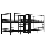 Queen Size Quadruple Metal Bunk Bed with Wardrobe & Storage Shelves, Quadruple Metal Bunk Bed Frame with Noise-Reduced Design (Black/Queen) MERITLINE